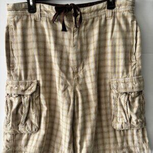Ecko Unltd. Men's 36 Cargo Shorts Brown White Striped Pockets Casual Streetwear